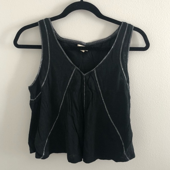 silence + noise Tops - Black Tank Top Crop Top with Metallic Stripes - XS